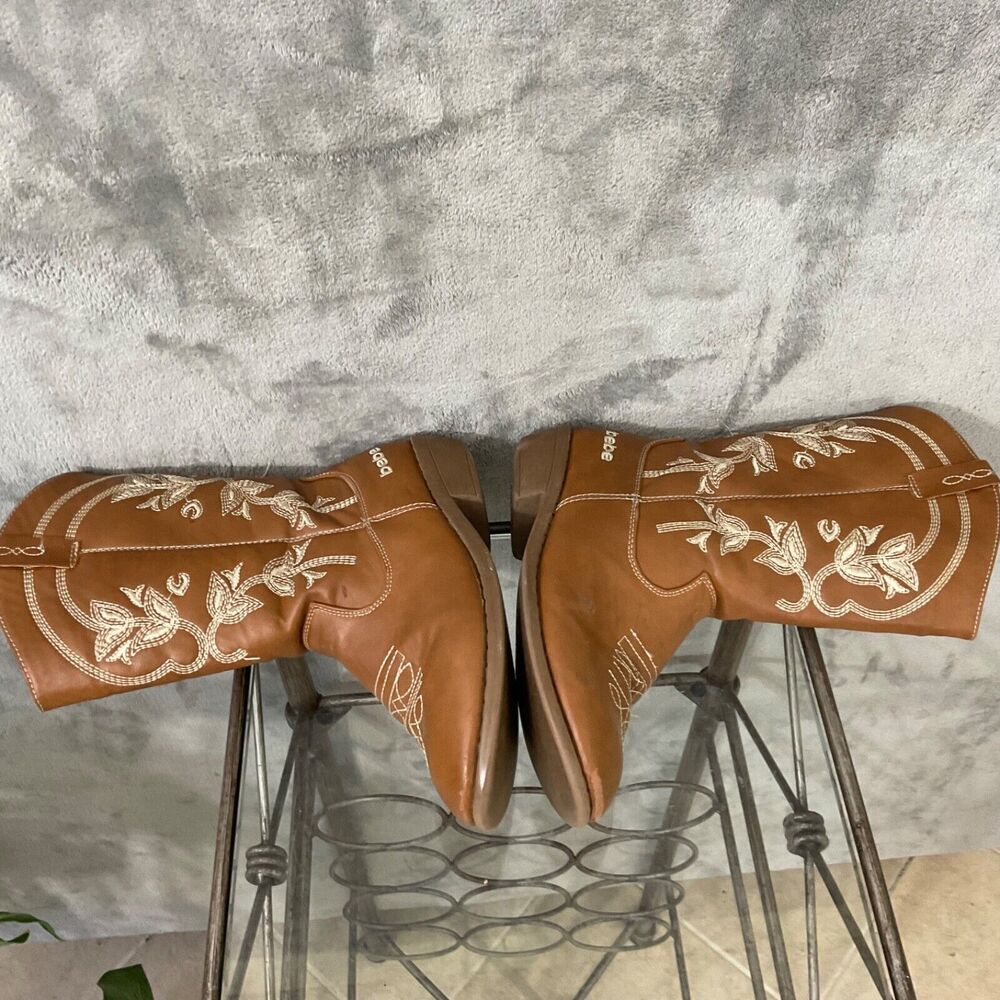 Bebe Cowgirl Boots women’s size 5 Brown faux leather embroidered logo name - Picture 12 of 16
